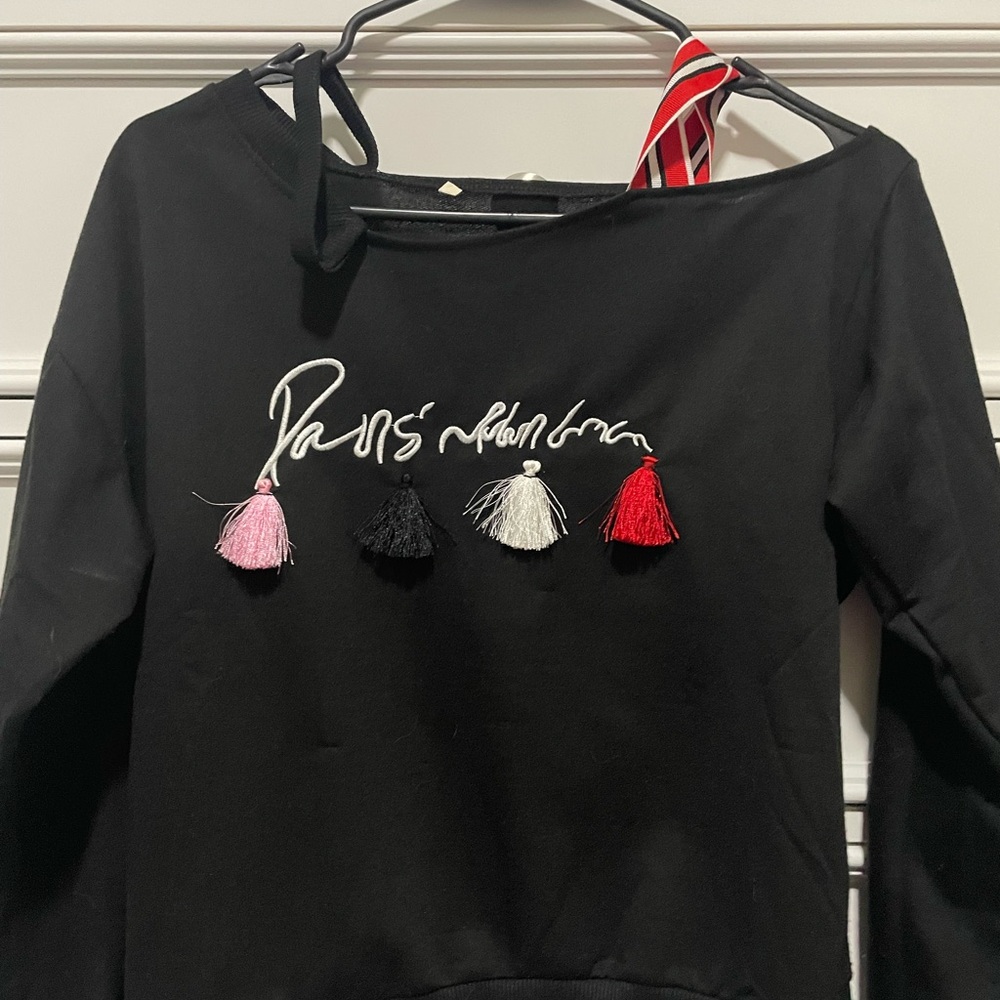 Black Paris Sweatshirt with Tassels